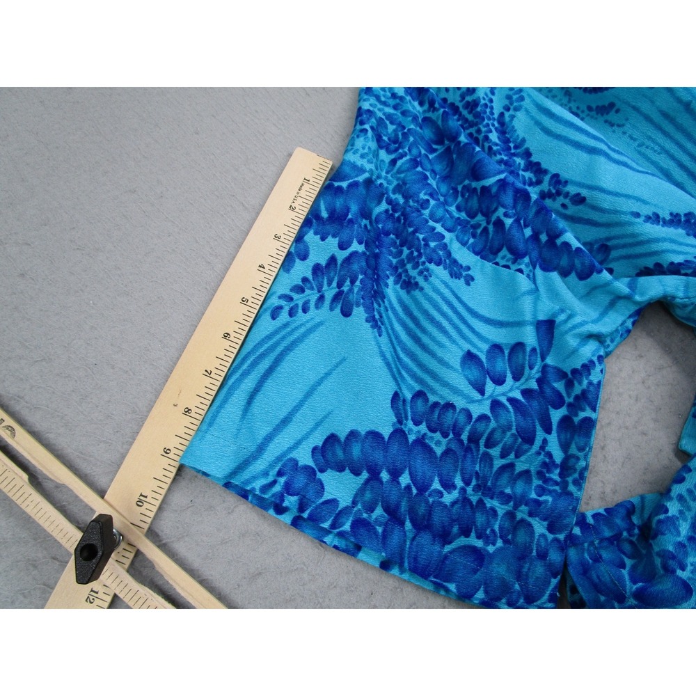 Otaheite Maui Vintage Blue Tropical Floral Kimono Robe Wrap Top Short Hawaiian - Picture 8 of 10